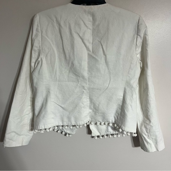 Women’s J CREW Linen Blend Blazer Cambell Pom-Pom White Jacket Size Medium - Picture 8 of 9